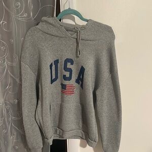 SHEIN Gray Pullover Hoodie with USA Graphic